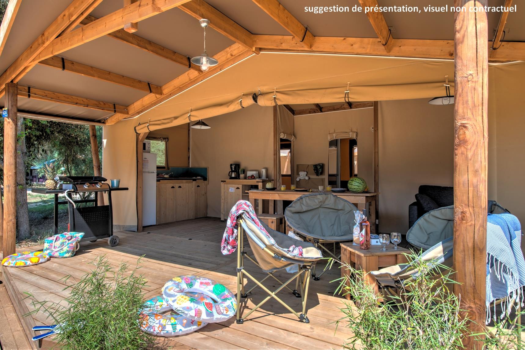 Cabane Cotton Toilée CONFORT 32m² (2 chambres) + terrasse couverte 11m² + TV